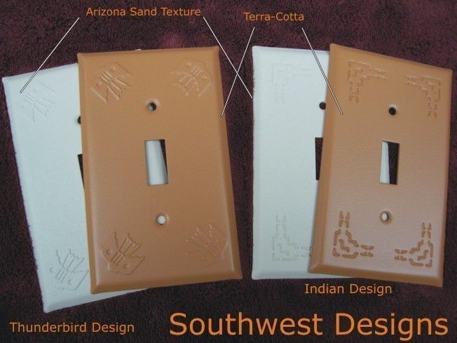 Southwest switch plates in two styles and 3 finishes