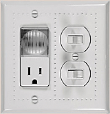 Nightlights with a receptacle in a single gang that fits in any one gang box. 20 year lifetime for LED automatic light that starts when room is dark.