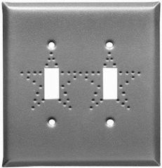 Punched star double toggle switch plate in pewter finish