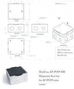 Square electrical mounting box for AP-PUFP series floor boxes for concrete floors cut sheet