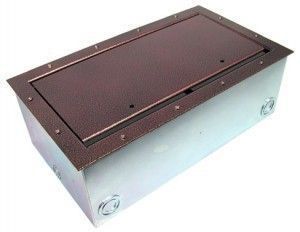 Super Double Pocket AV Floor Box in the closed position and in a copper vein finish