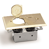 Floor box outlet with flip lid in brass