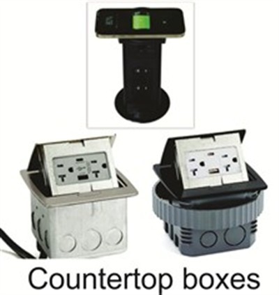 Countertop boxes and telephone charging stations