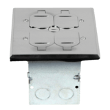 Two-Gang Floor Box Kit. Flip Lid Cover. Two 20A Duplex plugs
