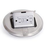 Stainless steel round floor box with GFCI receptacle