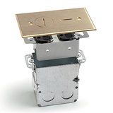Floor box with two duplex receptacles available in brass or aluminum or custom finishes.