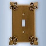 Fleur De Lis Design Custom Single Switch Plate shown here in # 21 Antique Gold 