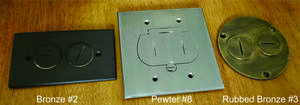 Three popular receptacle floor box covers in custom finishes
