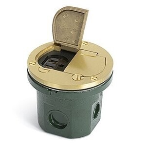 Flush Mt. Flip-lid, 4-inch floor box/ Brass / with duplex