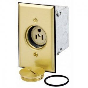 AP-5249-FBA Floor Box in plated brass with plug way down in the box, receptacle included.