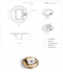 Round pop up floor box with GFCI receptacle cut sheet