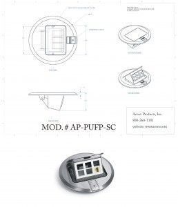 Stainless steel round pop-up floor box for comm/data for wood or concrete floors cut sheet