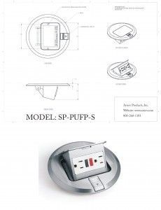 Stainless steel round floor box with GFCI receptacle; cut sheet