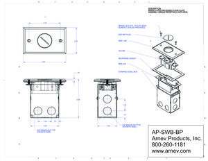Cut sheet for the AP-SWB-1-BP floor box in plated brass finish