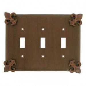 Fleur De Lis Custom Design Triple Switch Plate shown in # 933 Rust with Copper Wash