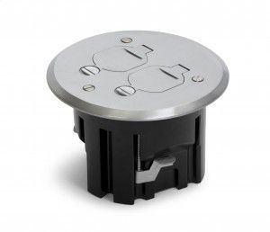 Plastic floor box with solid aluminum cover with flip lids