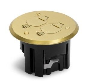 Plastic floor box with solid brass cover with flip lids