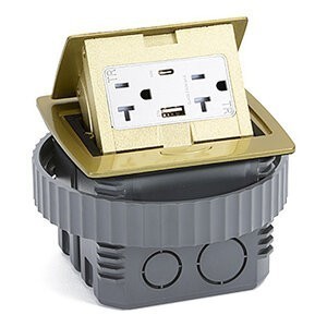 Pop Up Outlet, Charging USB A/C, Plastic Box, 20A, Brass