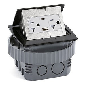 Counter Pop Up, Charging USB A/C, Plastic Box, 20A, Black