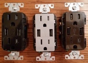 Receptacles with 2 USB in 15 amp. Brown, Black, Gray.
