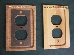 Two Poplar Wooden Switchplates as outlet cover, one darker tone and one lighter tone